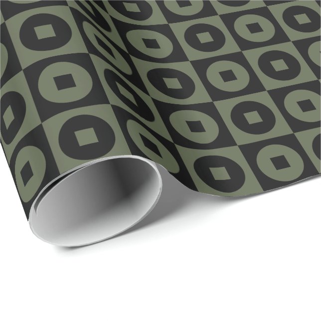 Papel De Presente Cypress Verde e Preto Quadrado Círculo (Ponta do rolo)