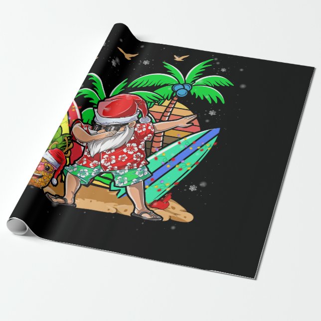 Papel De Presente Dabbing Santa Christmas in July Kids Hawaiian (Desenrolado)