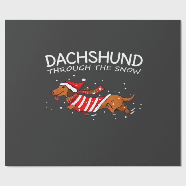 Papel De Presente Dachshund Através Da Neve Cachorro Engraçado Natal (Aberto)
