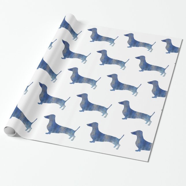 Papel De Presente Dachshund azul (Desenrolado)