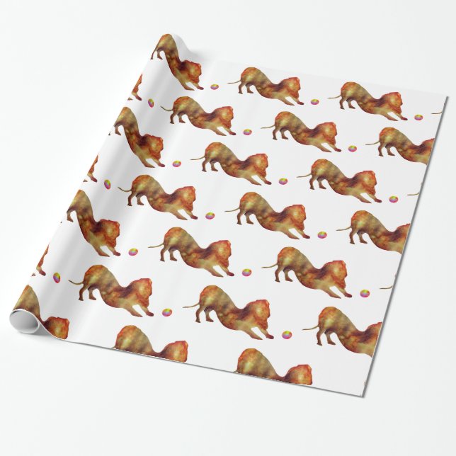 Papel De Presente Dachshund & Ball Watercolor (Desenrolado)