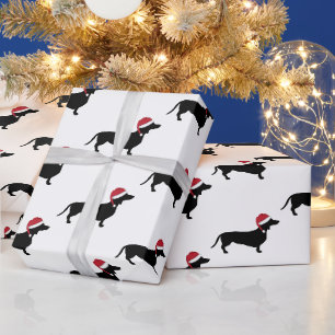 Papel De Presente Dachshund com chapéu de Papai Noel Natal