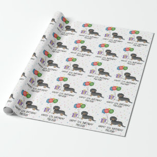 Papel De Presente Dachshund de Cabelo Longo Preto e Castanho Feliz A