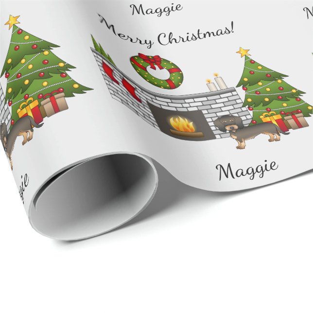 Papel De Presente Dachshund de Pelo Rijo Cor de Javali de Natal - Qu (Ponta do rolo)