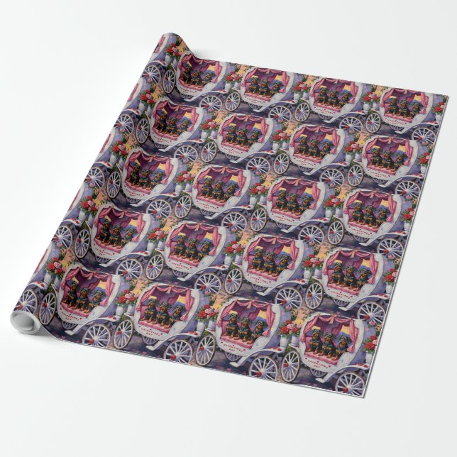Papel De Presente Dachshund Dia dos Namorados (Desenrolado)