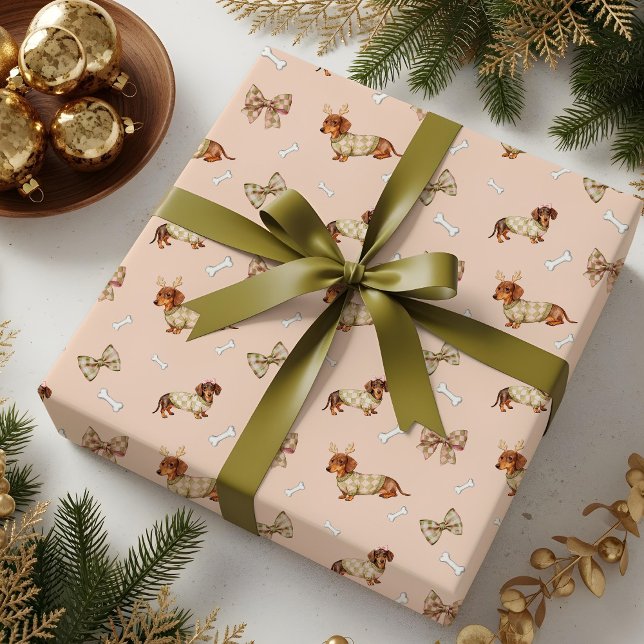 Papel De Presente Dachshund Dog Christmas Checkerboard Sweater Bow (Dachshund Dog Christmas Checkerboard Sweater Bow Wrapping Paper)