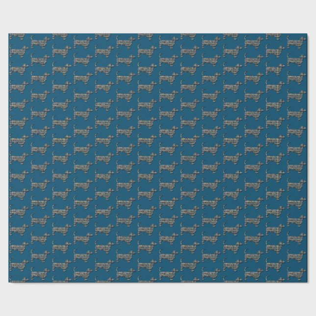 Papel De Presente Dachshund Dog Silhouette Y&B Grid White Gift (Barra)