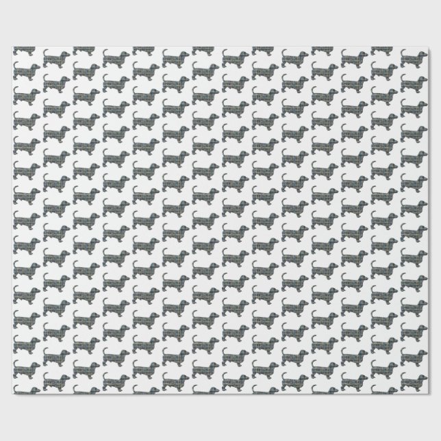 Papel De Presente Dachshund Dog Silhouette Y&B Grid White Gift (Barra)