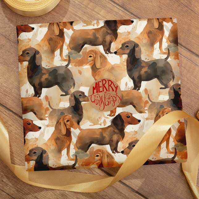 Papel De Presente Dachshund Dreams: padrão sem costura de aquarela (Criador carregado)