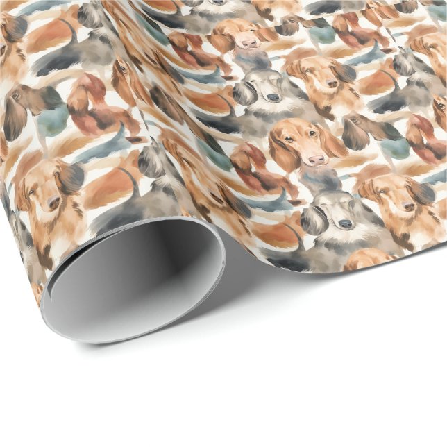 Papel De Presente Dachshund Dreams: padrão sem costura de aquarela (Ponta do rolo)