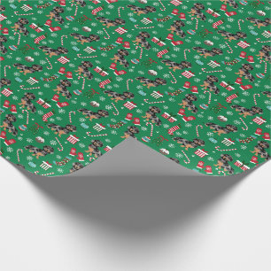 Papel De Presente Dachshund Manchado Balas de Natal Listras Verdes