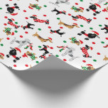 Papel De Presente Dachshund Poodle Dobie Dog Puppy Bright Christmas<br><div class="desc">Celebrar a magia da temporada Holiday com esta bela design, com filhotes de cachorros fofos e malvados: canecas, poodles e pequenas dobradiças, brincando com bolas vermelhas e verdes. Que seu Natal seja "Furry & Bright"! O texto é exibido em uma fonte moderna de script de pincel. Personalize com seus nomes,...</div>