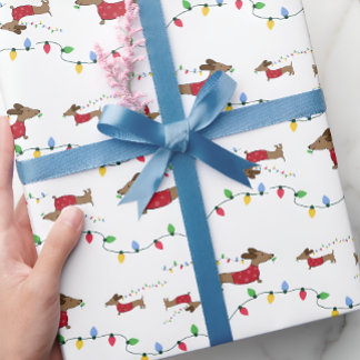 Papel De Presente Dachshund Roubando Luzes De Árvore De Natal Dando 