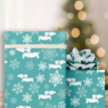 Papel De Presente Dachshund Snowflakes, Teal Christmas Dift Wrap<br><div class="desc">Um cão de salsicha e diversão de férias.</div>