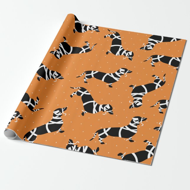 Papel De Presente Dachshunds da mamã do Dia das Bruxas (Desenrolado)