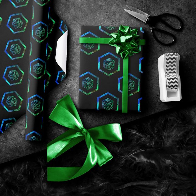 Papel De Presente Dados de RPG | Gamer Retrô de Fantasia Iridescente (Criador carregado)