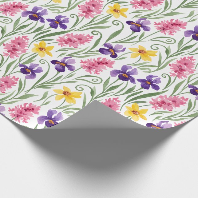 Papel De Presente Daffodil Yellow, Iris Purple, Hyacinth Pink Floral (Ponta)