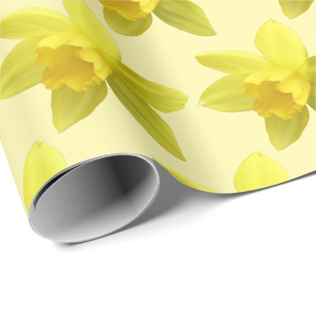 Papel De Presente Daffodils Amarelos no Fundo do Creme (Ponta do rolo)