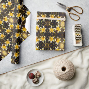 Papel De Presente Daffodils elegantes com sotaques dourados, Páscoa
