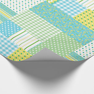 Papel De Presente Daffodils Faux Patchwork Polkas Verifica Florais