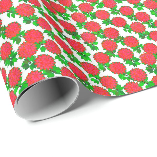 Papel De Presente Dahlia flores em vermelho profundo (Ponta do rolo)