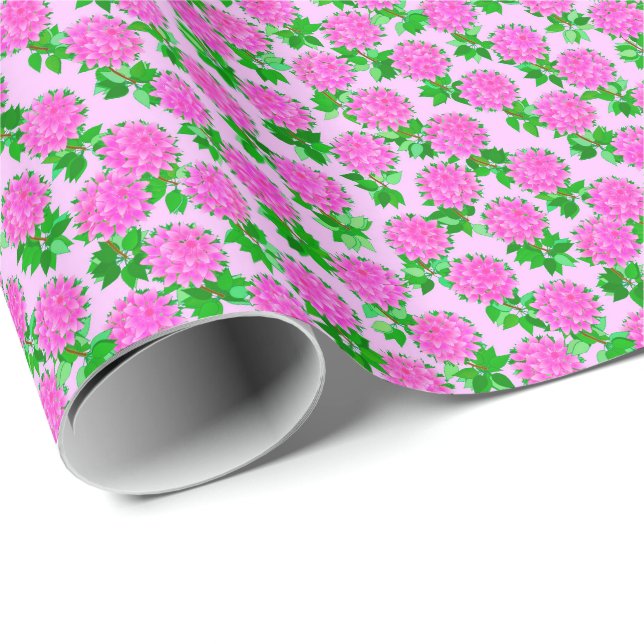 Papel De Presente Dahlia flores rosa profundo (Ponta do rolo)