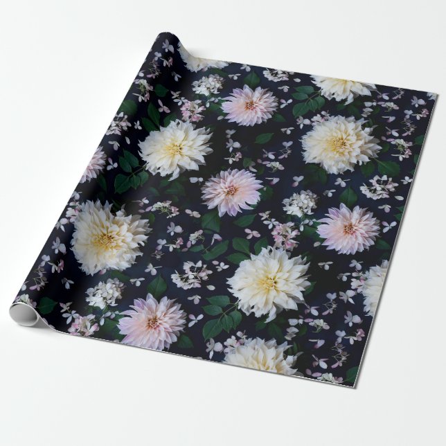Papel De Presente Dahlia Flower Blooms blusa em preto (Desenrolado)