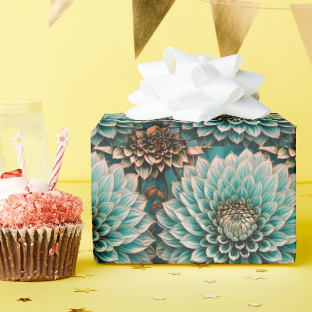 Papel De Presente Dahlia Flower in Teal Aqua Blue Digital Art (Festa de aniversário)