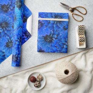 Papel De Presente Dahlias em azul real - design floral,