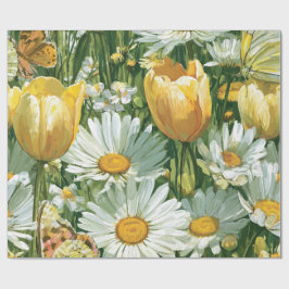 Papel De Presente Daisies, Tulips & Butterflies illustrations