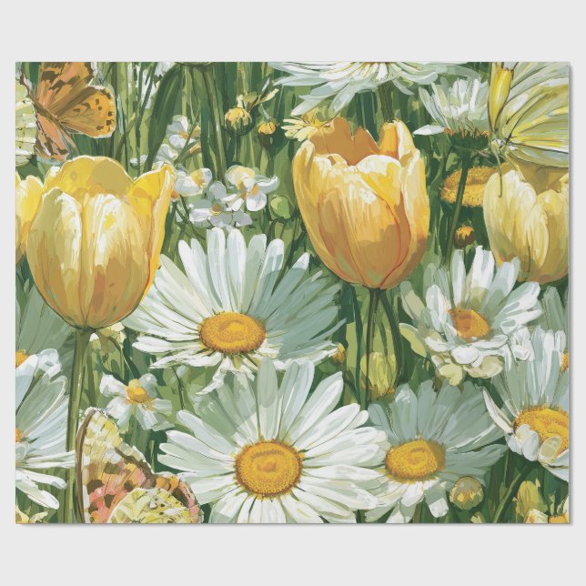 Papel De Presente Daisies, Tulips & Butterflies illustrations (Aberto)