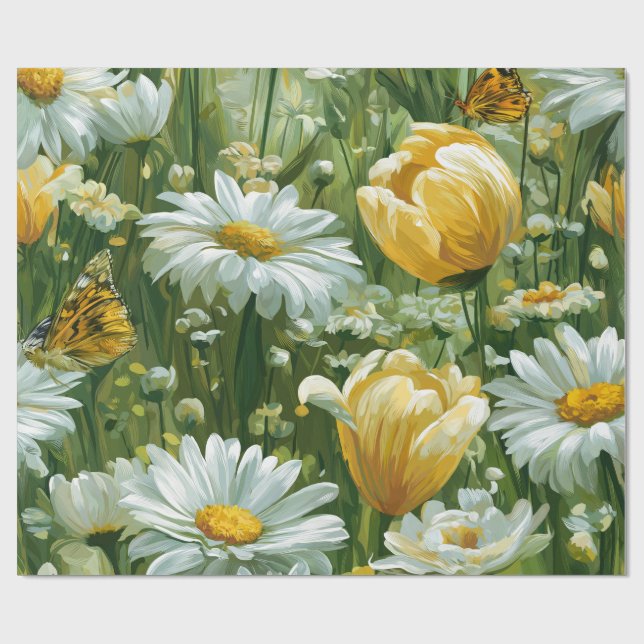 Papel De Presente Daisies, Tulips & Butterflies illustrations (Aberto)