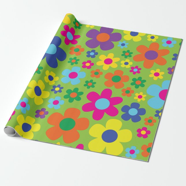 Papel De Presente Daisy Flowers - Festa de primeiro aniversario Colo (Desenrolado)