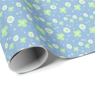 Papel De Presente Daisy Flowers Pastel Green White Em Pastel Blue