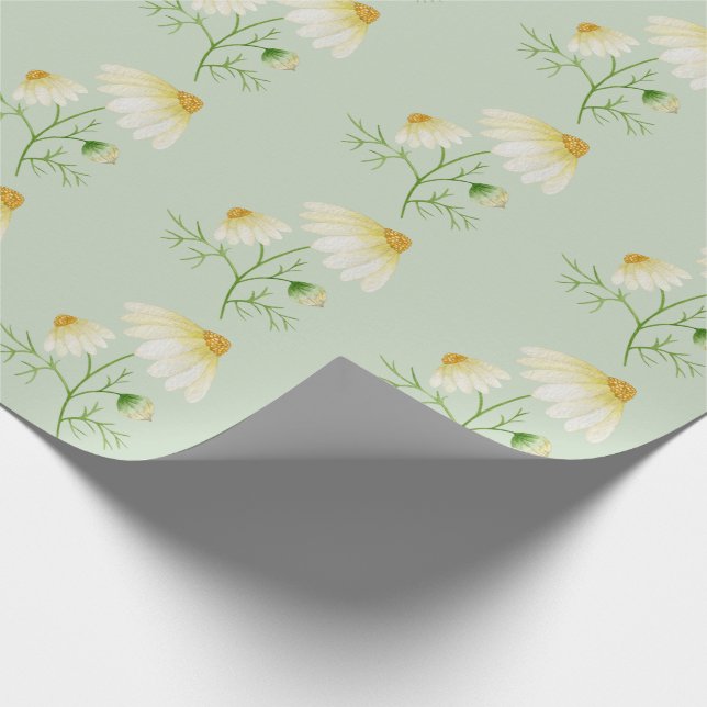 Papel De Presente Daisy Wild Flowers Green (Ponta)