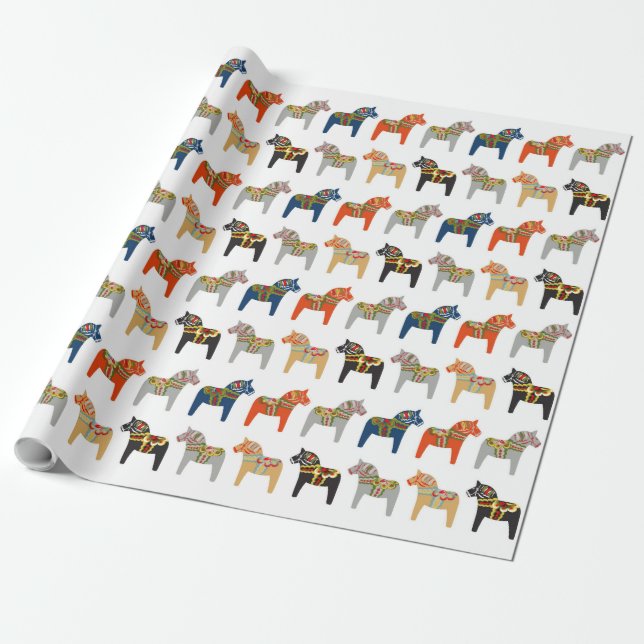 Papel De Presente Dala Horse Folk Art Pattern (Desenrolado)