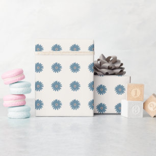 Papel De Presente Dália Azul e Creme