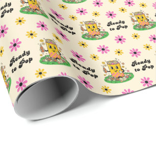 Papel De Presente Dália Rosa Amarela Groovy Moderna Pronta para Desa