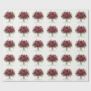 Papel De Presente Dálias Burgundy Feliz Aniversário