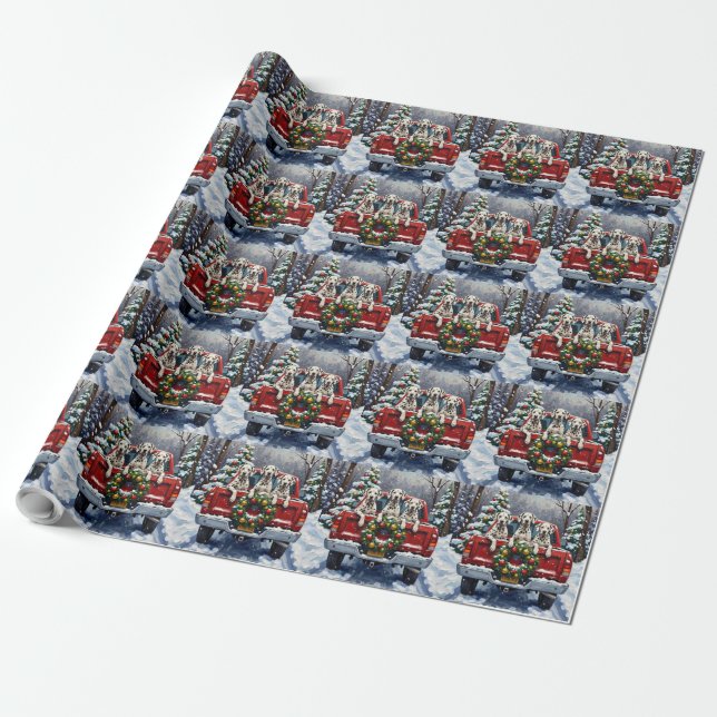 Papel De Presente Dalmatian Christmas Red Truck Holiday (Desenrolado)