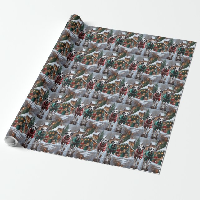 Papel De Presente Dalmatian Dogs Christmas Snow Holiday  (Desenrolado)