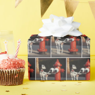 Papel De Presente Dalmation Saluting a Red Fire Hydrant