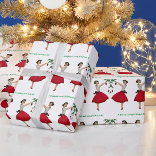Papel De Presente Dama Vintage de 1950 Decorando Árvore de Natal