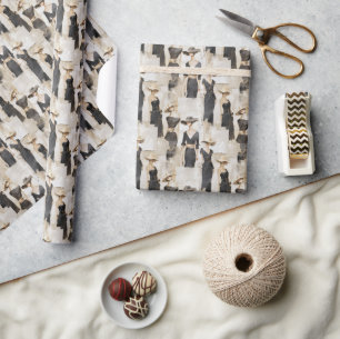 Papel De Presente Damas de Découpage Antigo com Chapéus de Abas Larg