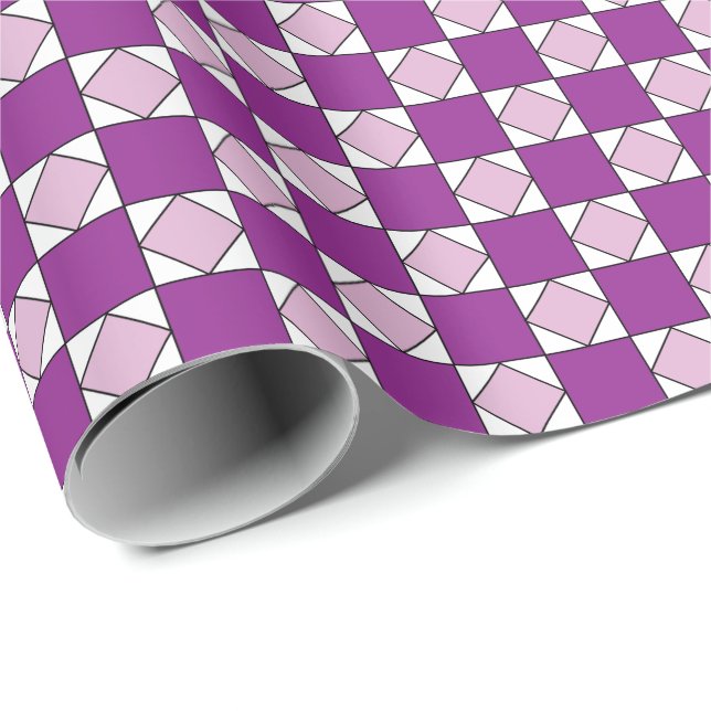 Papel De Presente Damas Quadrado Roxo Diamante Checkers (Ponta do rolo)