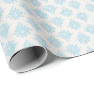 Papel De Presente Damasco Azul Céu sobre Marfim