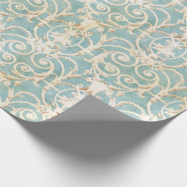Papel De Presente Damasco azul e bege elegante