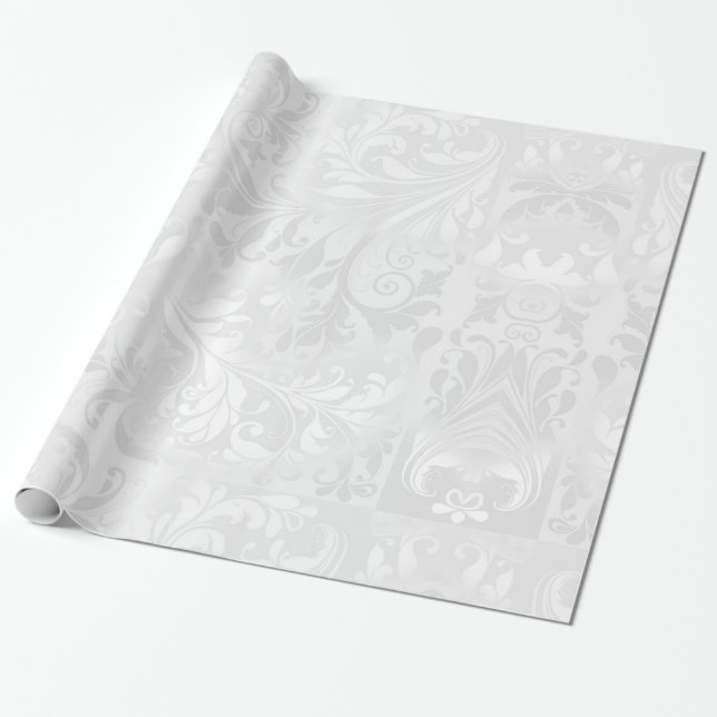 Papel De Presente Damasco branco elegante (Desenrolado)