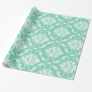 Papel De Presente Damasco clássico verde e branco do Lucite