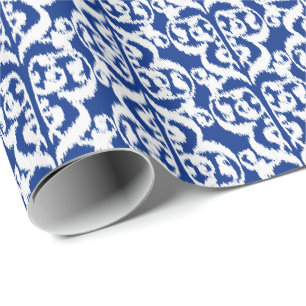 Papel De Presente Damasco do Moorish de Ikat - azuis cobaltos e